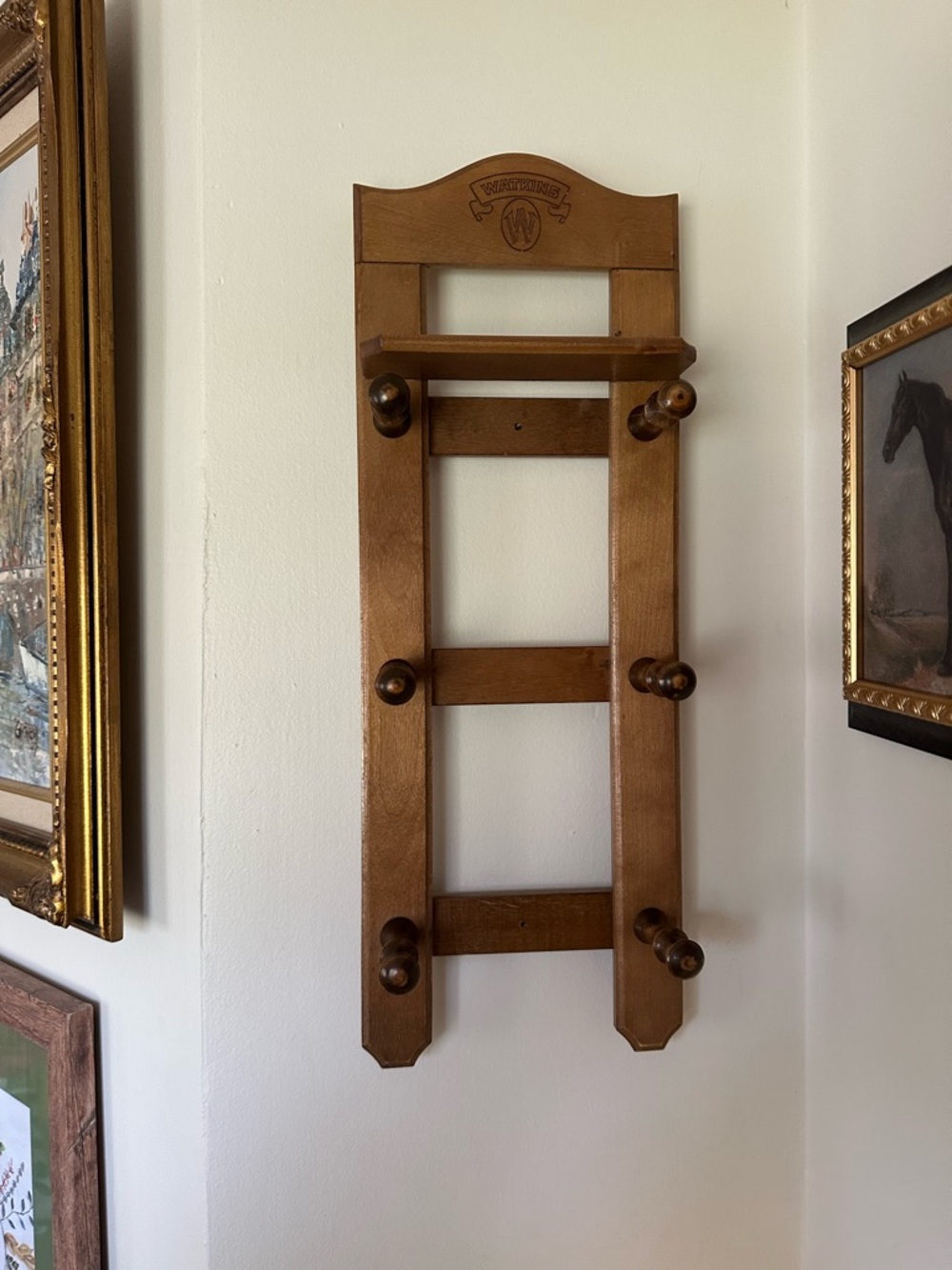 Vintage watkins wood mug rack small spaces 19.5 tall x 7 wide x 3 D cottage core